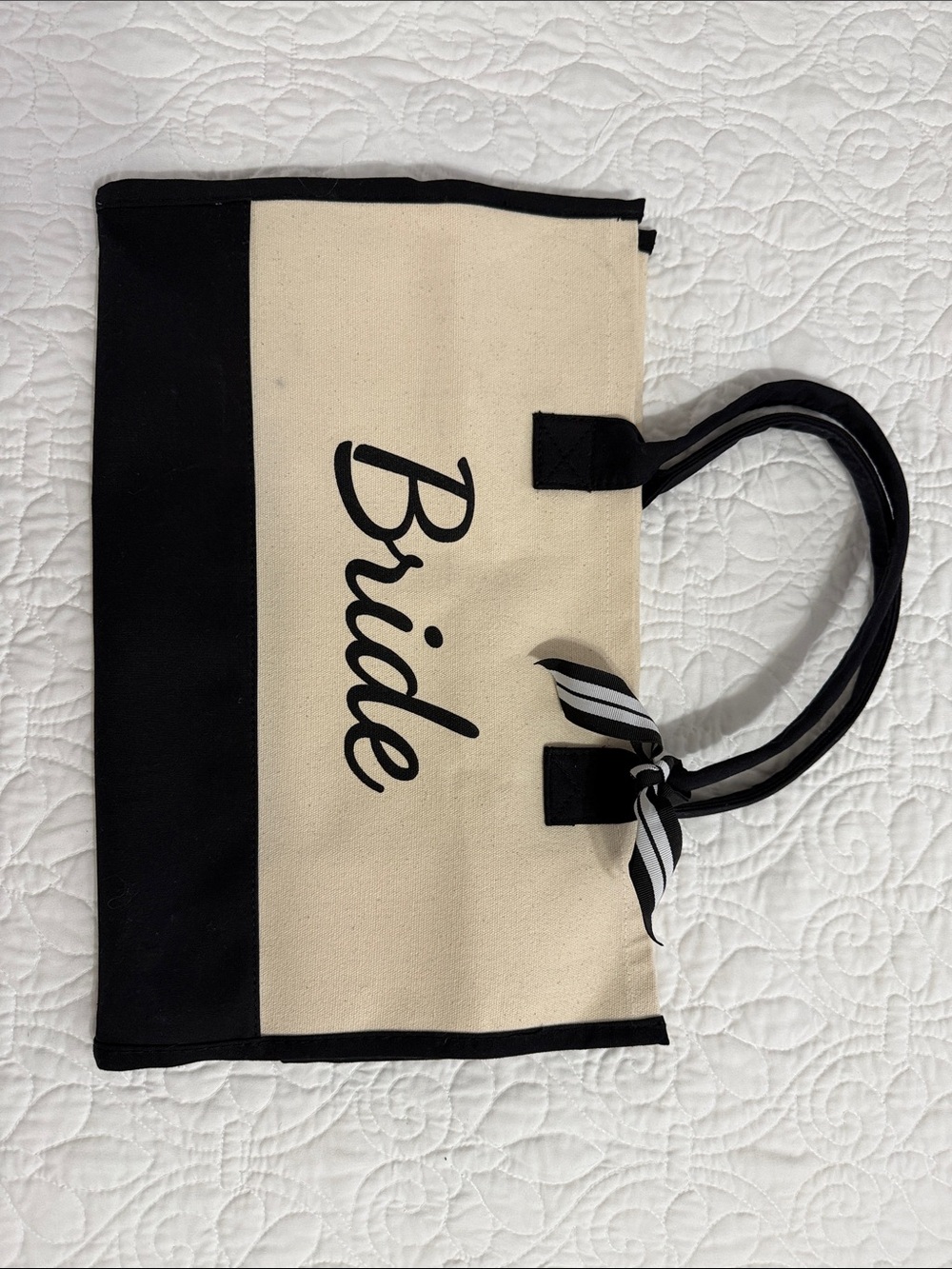 Bride Canvas Tote Bag in Black and Cream